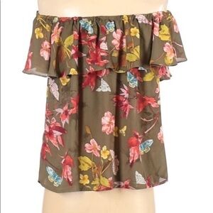 Anthropologie Maeve sheer floral off shoulder ruffle sleeveless top sz small